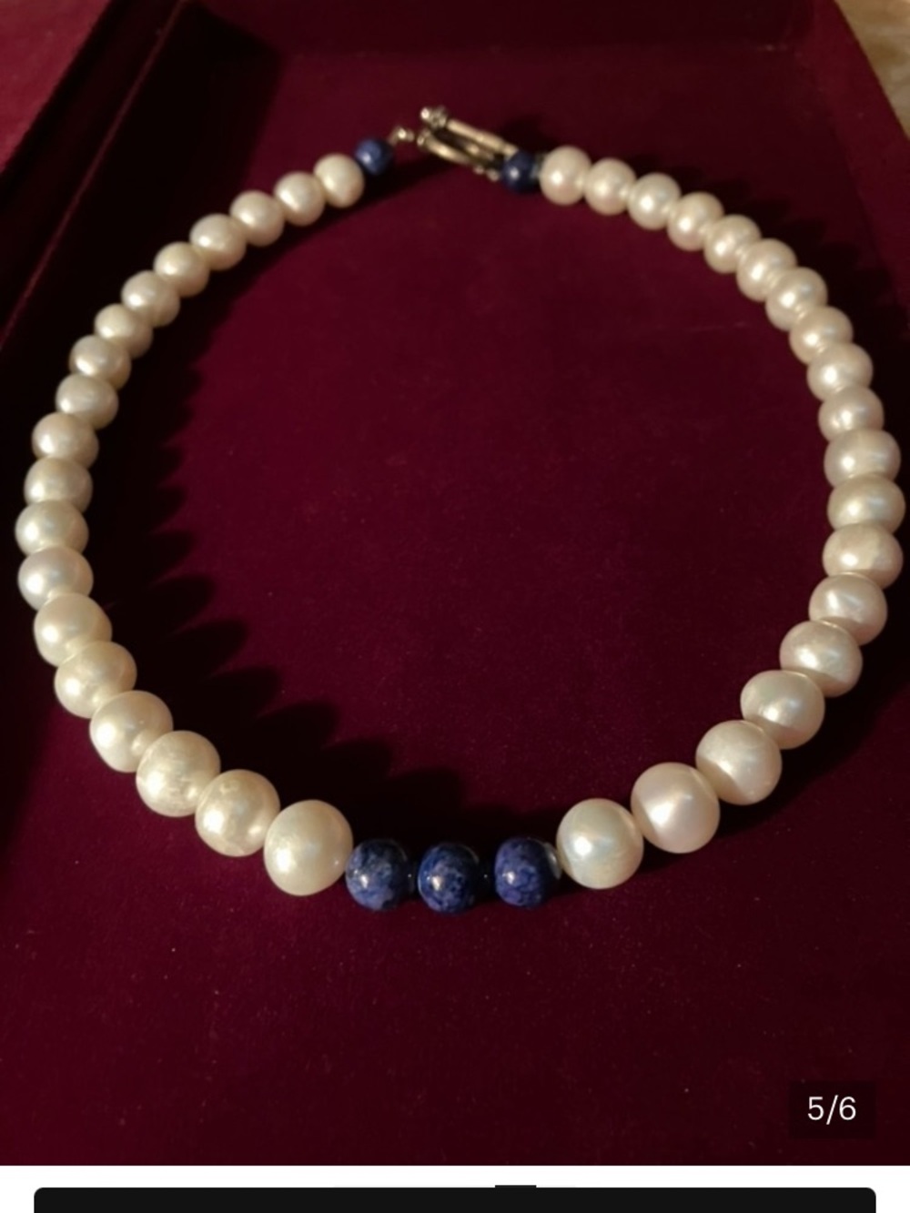 Classic White Pearl Necklace with Blue Accent Beads